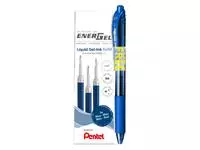 Gelschrijvervulling Pentel LR7 Energel met gratis gelpen medium blauw blister à 3 stuks