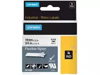 Een Labeltape Dymo Rhino industrieel nylon 19mm zwart op wit koop je bij De Joma BV