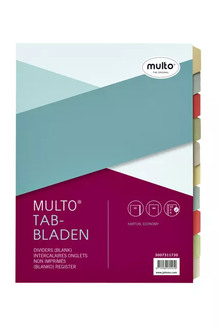 Een Tabbladen Multo A4 23R 10-delig karton assorti koop je bij De Joma BV
