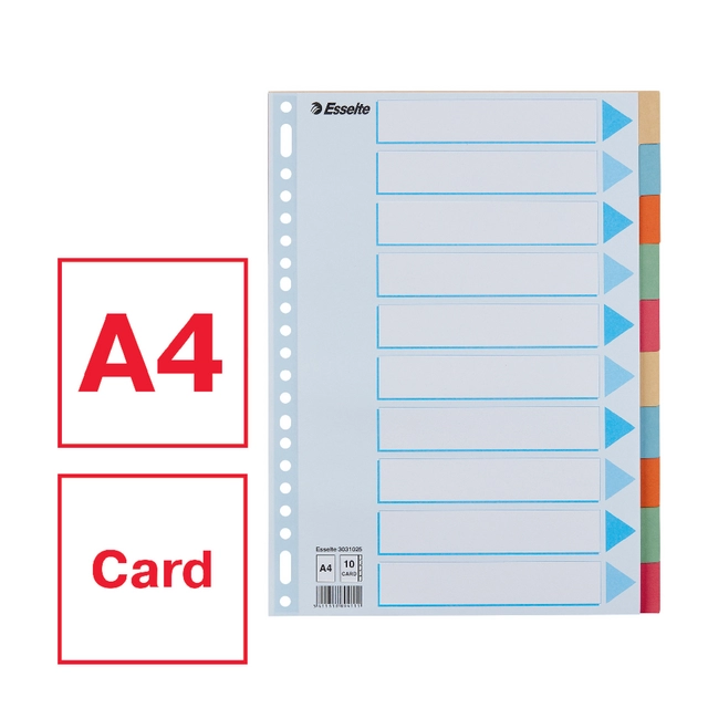 Een Intercalaire Esselte Premium A4 10 onglets 23 perf carton assorti koop je bij QuickOffice BV