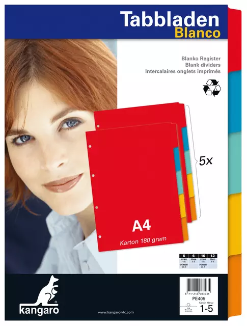 Buy your Tabbladen Kangaro 4-gaats PE405 5-delig assorti karton at QuickOffice BV