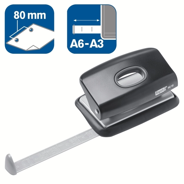 Een Perforator Rapid Fashion FC10 mini 10 vel zwart koop je bij Romijn Office Supply