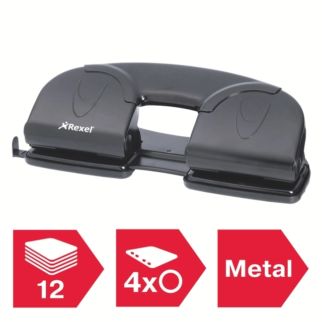 Een Perforator Rexel V412 4-gaats 12 vel zwart koop je bij Kantorice office & business supplies