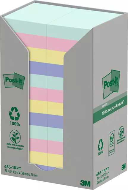 Een Memoblok Post-it 653-RPT 38x51mm rainbow pastel koop je bij De Joma BV