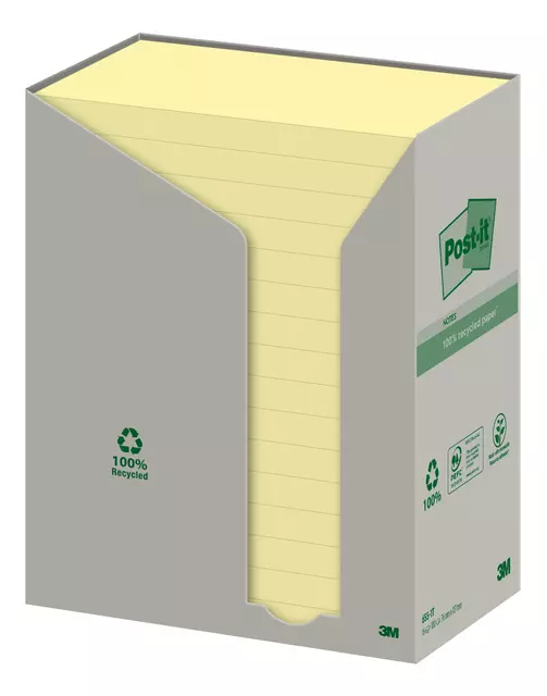 Een Memoblok Post-it 655 76x127mm recycled geel 16x100 vel koop je bij De Joma BV