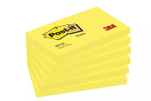 Een Memoblok Post-it 655 76x127mm 100 vel per blok neon geel koop je bij De Joma BV