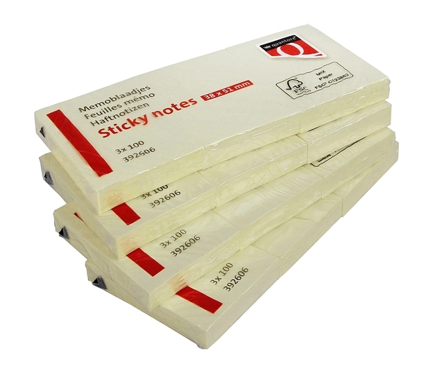 Een Memoblok Quantore 38x51mm geel 3 stuks koop je bij Quality Office Supplies