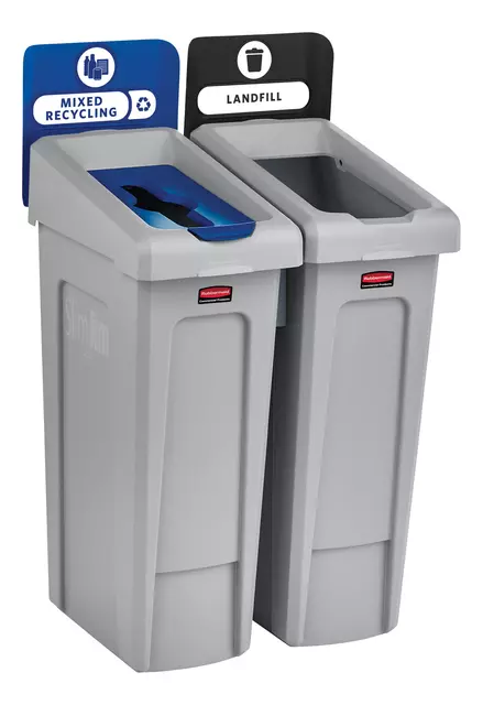 Een Afvalbak Rubbermaid Slim Jim Recyclestation starterset 87L grijs koop je bij Continu Kantoor