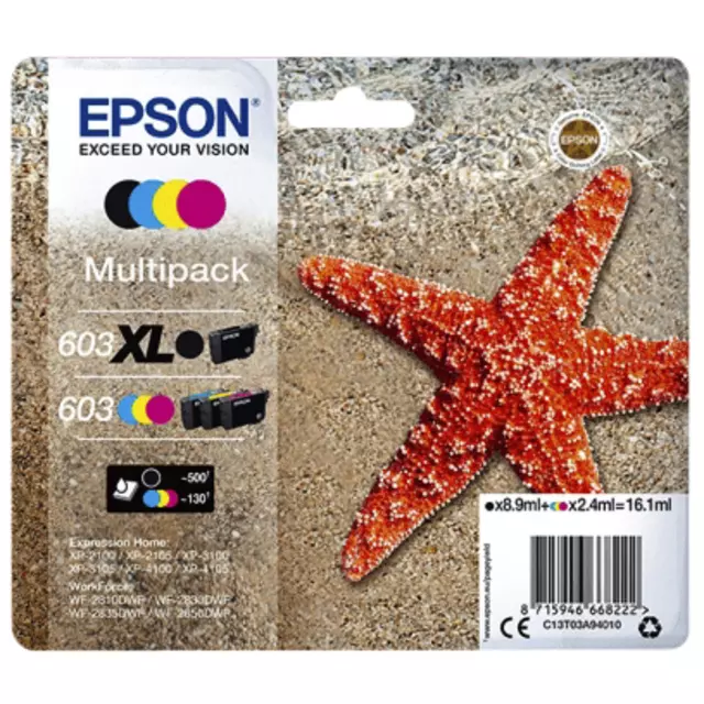 Een Inktcartridge Epson 603 T03A9 zwart XL+ 3 kleuren koop je bij De Rijk Kantoorshop