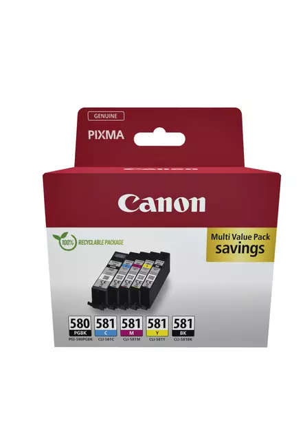 Een Inktcartridge Canon PGI-580 CLI-581 2x zw + 3 kl koop je bij All Office Kuipers BV