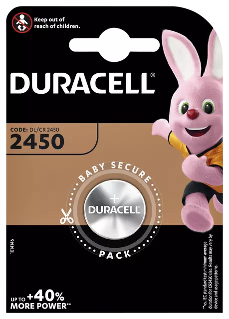 Een Batterij Duracell knoopcel 1xCR2450 lithium Ø24mm 3V-540mAh koop je bij QuickOffice BV