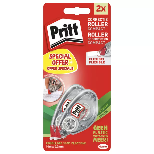 Een Correctieroller Pritt 4.2mmx10m compact flex blister à 2 stuks koop je bij Supply Mij