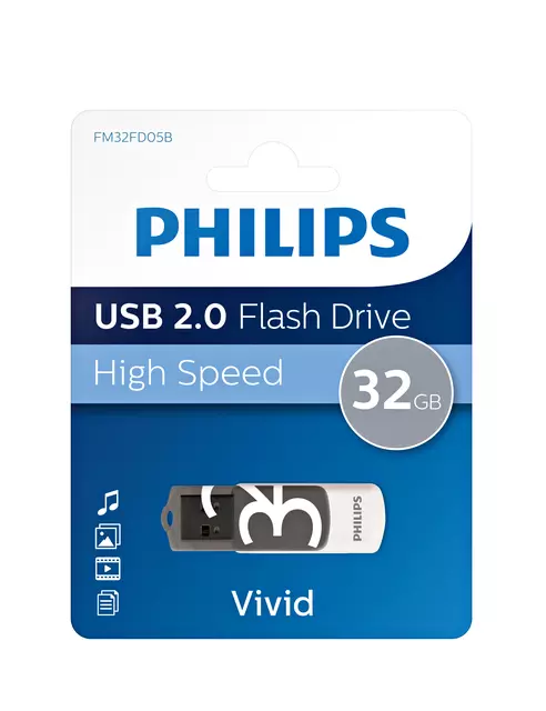 Een USB-STICK PHILIPS VIVID KEY TYPE 32GB 2.0 GRIJS koop je bij All Office Kuipers BV
