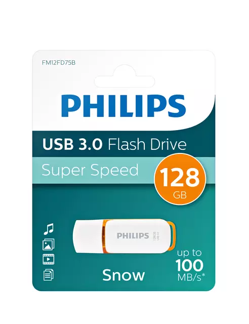Een USB-STICK PHILIPS SNOW KEY 128GB 3.0 ORANJE koop je bij All Office Kuipers BV
