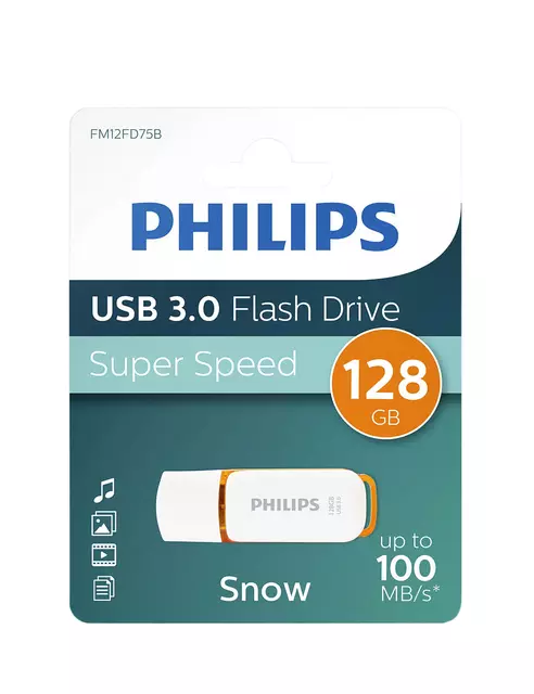 Een USB-STICK PHILIPS SNOW KEY 128GB 3.0 ORANJE koop je bij All Office Kuipers BV