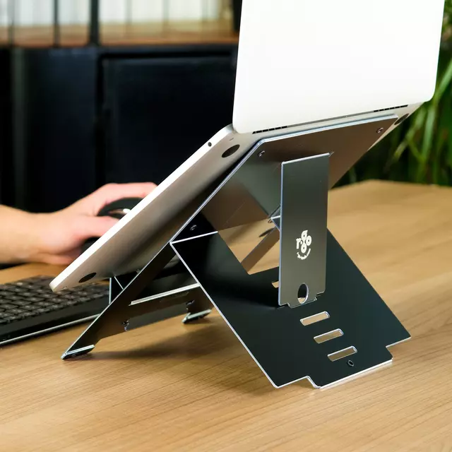 Een Laptopstandaard R-Go Tools Riser Flexible zwart koop je bij All Office Kuipers BV