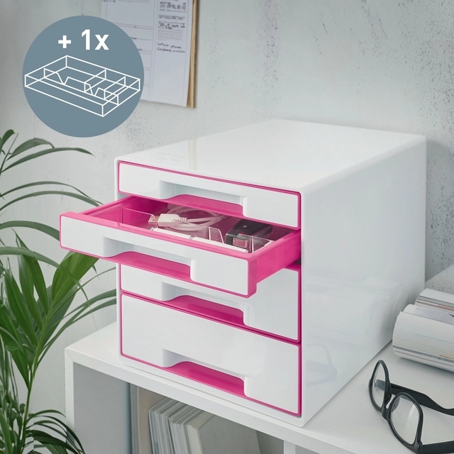 Een Ladenblok Leitz WOW 4 laden wit/roze koop je bij "De Waal" Kantoor Efficiency