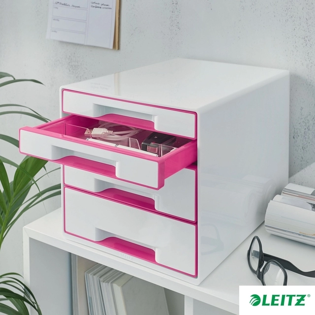 Een Ladenblok Leitz WOW 4 laden wit/roze koop je bij "De Waal" Kantoor Efficiency