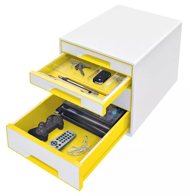 Een Ladenblok Leitz WOW Cube 4 laden wit/geel koop je bij Quality Office Supplies