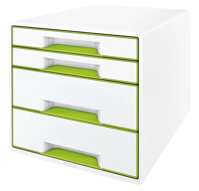 Een Bloc de classement Leitz WOW Cube 4 tiroirs blanc/vert koop je bij QuickOffice BV