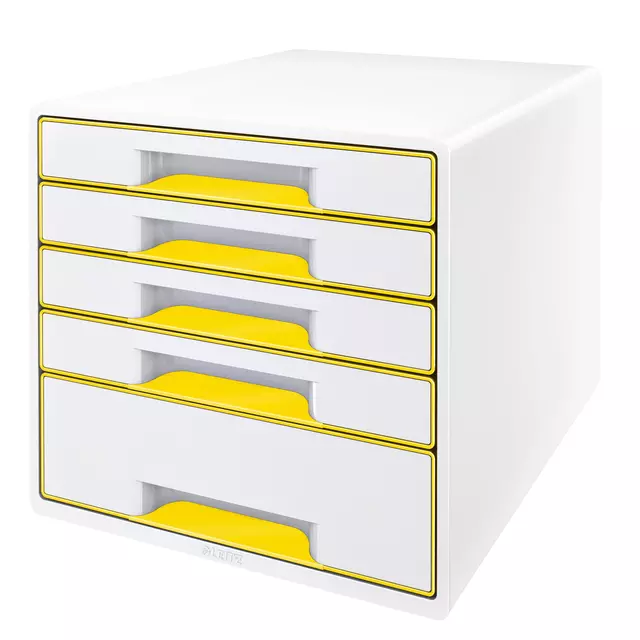 Een Bloc de classement Leitz WOW Cube 5 tiroirs blanc/jaune koop je bij QuickOffice BV