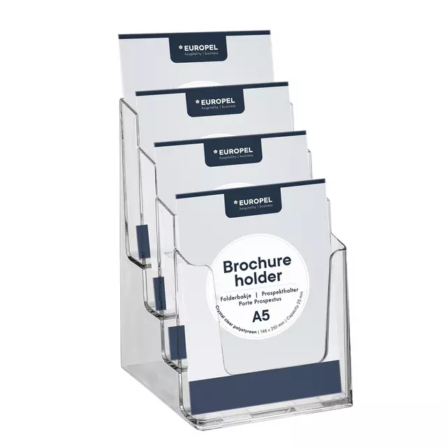 Een Folderhouder Europel 4 vaks A5 acryl koop je bij All Office Kuipers BV
