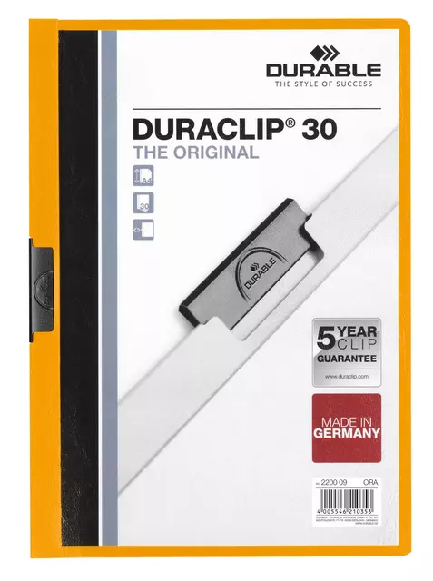 Een Klemmap Durable Duraclip A4 3mm 30 vellen oranje koop je bij Clippz! Office Supplies