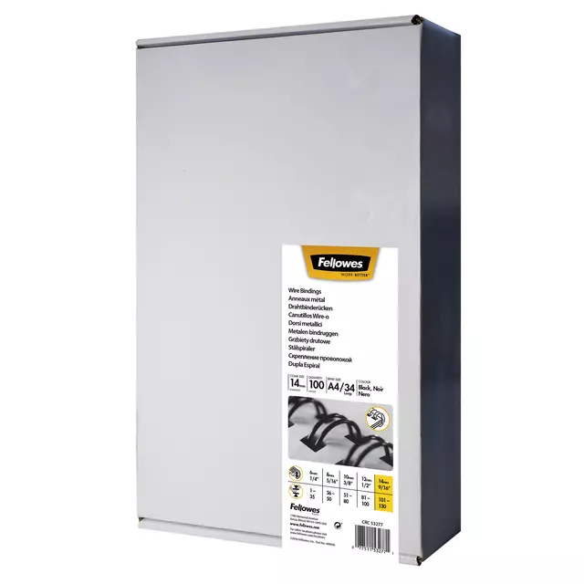 Een Draadrug Fellowes 14mm 34-rings A4 zilver 100 stuks koop je bij Kantorice office & business supplies