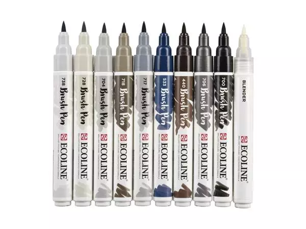 Een Brushpen Talens Ecoline Grijs blister à 10 stuks assorti koop je bij Kantorice office & business supplies