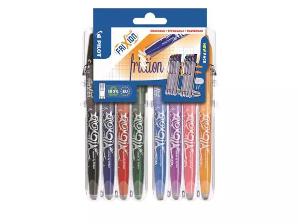 Rollerpen PILOT friXion medium assorti Set2Go à 8 stuks