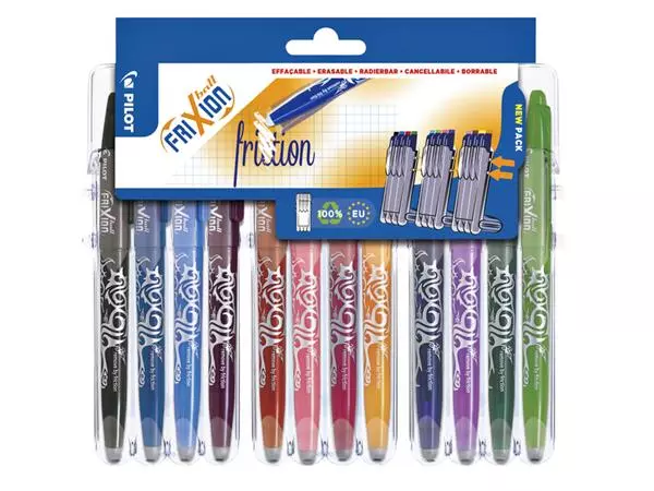 Rollerpen PILOT friXion medium assorti Set2Go à 12 stuks