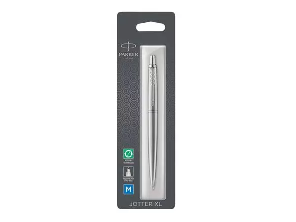 Een Balpen Parker Jotter XL Monochrome stainless steel medium blister à 1 stuk koop je bij PrimaOffice