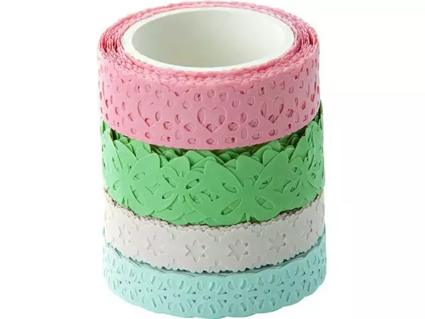 Een Washi tape Folia kant pastel 2x 15mmx5m 2x 10mmx5m 4 designs 4 kleuren koop je bij Continu Kantoor