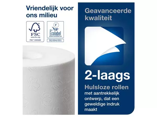 Een Toiletpapier Tork T7 hulsloos advanced mid-size 2-laags 900vel wit 472199 koop je bij De Rijk Kantoorshop