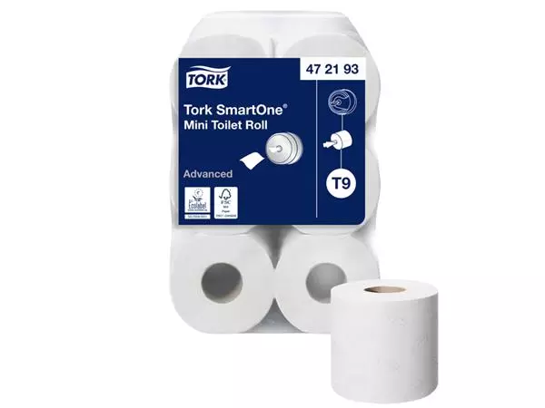 Een Toiletpapier Tork SmartOne® Mini T9 advanced 2-laags 620 vel wit 472193 koop je bij iPlusoffice