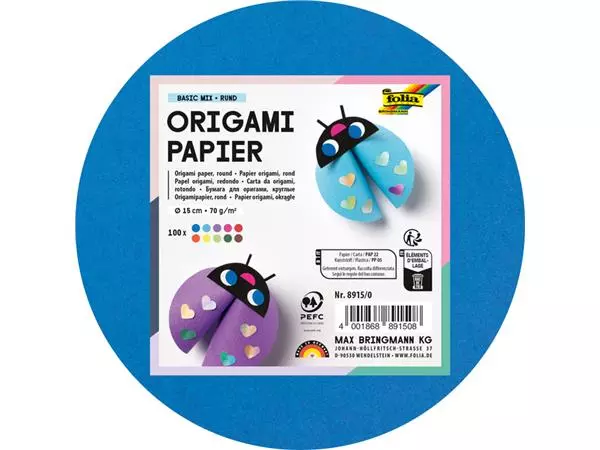 Een Origami papier Folia 70gr rond 15cm 100 vel assorti kleuren koop je bij De Joma BV