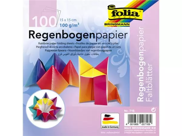 Een Vouwblaadjes Folia 100gr 15x15cm 100 vel regenboog koop je bij Sysdicom BV