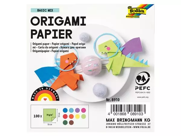 Een Origami pap Folia 70gr 10x10cm 100 vel assorti kl koop je bij All Office Kuipers BV
