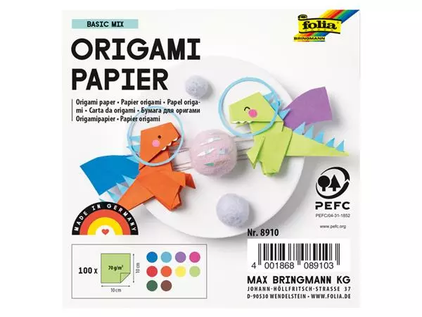 Origami papier Folia 70gr 10x10cm 100 vel assorti kleuren