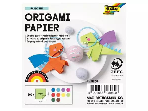 Een Origami papier Folia 70gr 10x10cm 500 vel assorti kleuren koop je bij De Joma BV