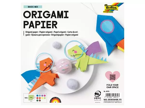 Een Origami papier Folia 70gr 20x20cm 500 vel assorti kleuren koop je bij Friese Schrijfkamer