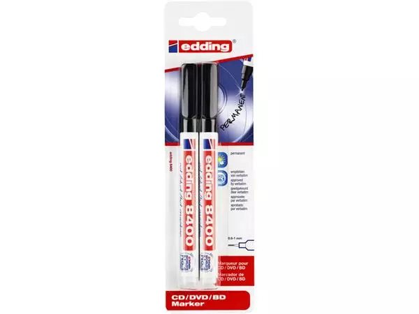 Een Cd marker edding 8400 rond 0.5-1.0mm zwart blister à 2 stuks koop je bij Kantorice office & business supplies