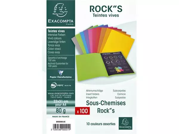 Een Vouwmap Exacompta ROCKS A4 80g assorti koop je bij "De Waal" Kantoor Efficiency