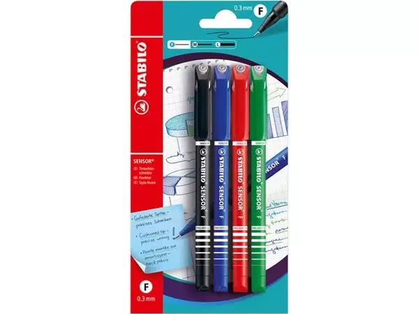 Fineliner STABILO Sensor 14900 fijn assorti blister à 4 stuks