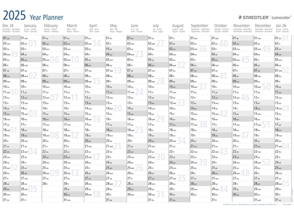 Een Jaarplanner 2025 Staedtler Lumocolor 84x60cm oprolbaar koop je bij D. Sonneveld B.V.