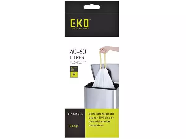 Een Afvalzak EKO MDPE type F met trekband 64x75cm 40-60L wit rol à 12 stuks koop je bij Kantorice office & business supplies