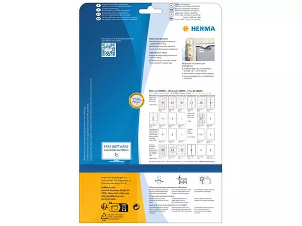 Een Etiket HERMA 4600 210x148mm A4 folie 20st wit koop je bij All Office Kuipers BV