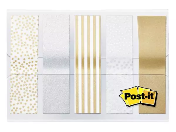 Een Indextabs 3M Post-it 684 12mmx43mm metallic motief goud zilver koop je bij QuickOffice BV