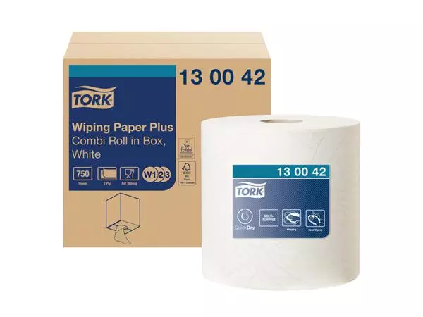 Een Poetspapier Tork Wiping Plus Combi W1/2/3 multifunctioneel 255m wit 130042 koop je bij Continu Kantoor