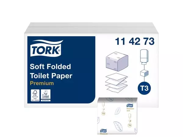 Een Toiletpapier Tork T3 gevouwen Premium Soft 2-laags 30x252vel 114273 koop je bij De Rijk Kantoorshop